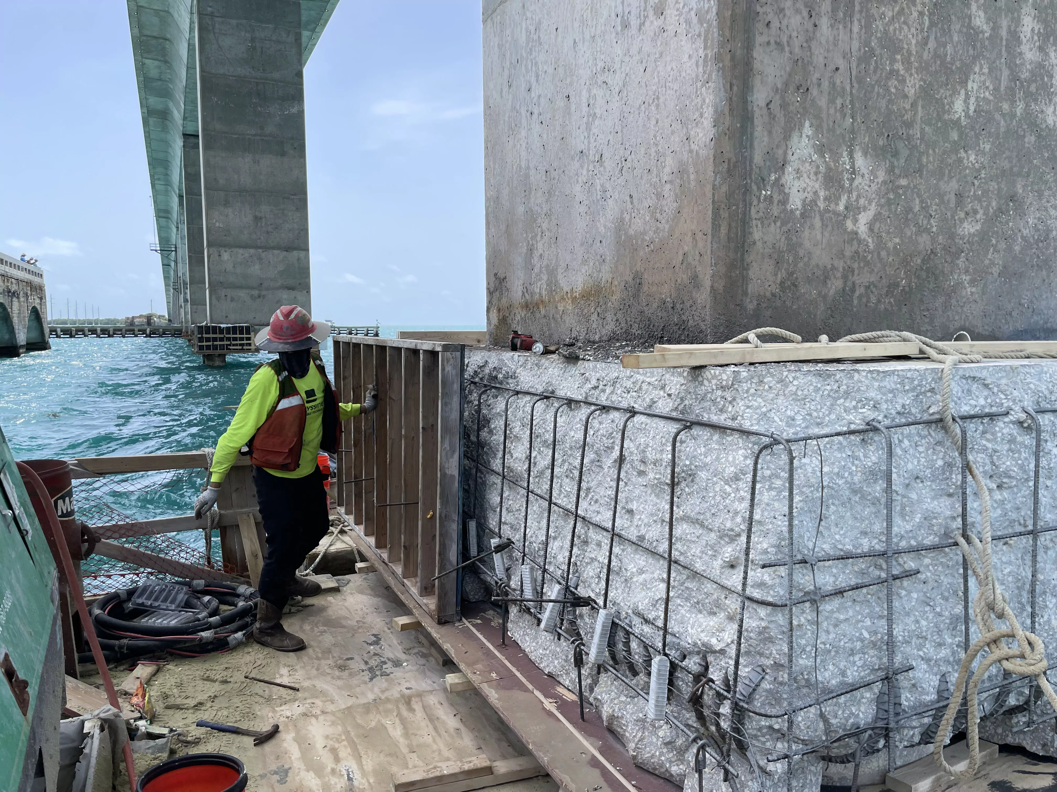 Freyssinet repairs on channel five bridge: Zinc anodes inside the concrete to protect the rebar and applying a Thermal Spray Aluminum (TSA) coating